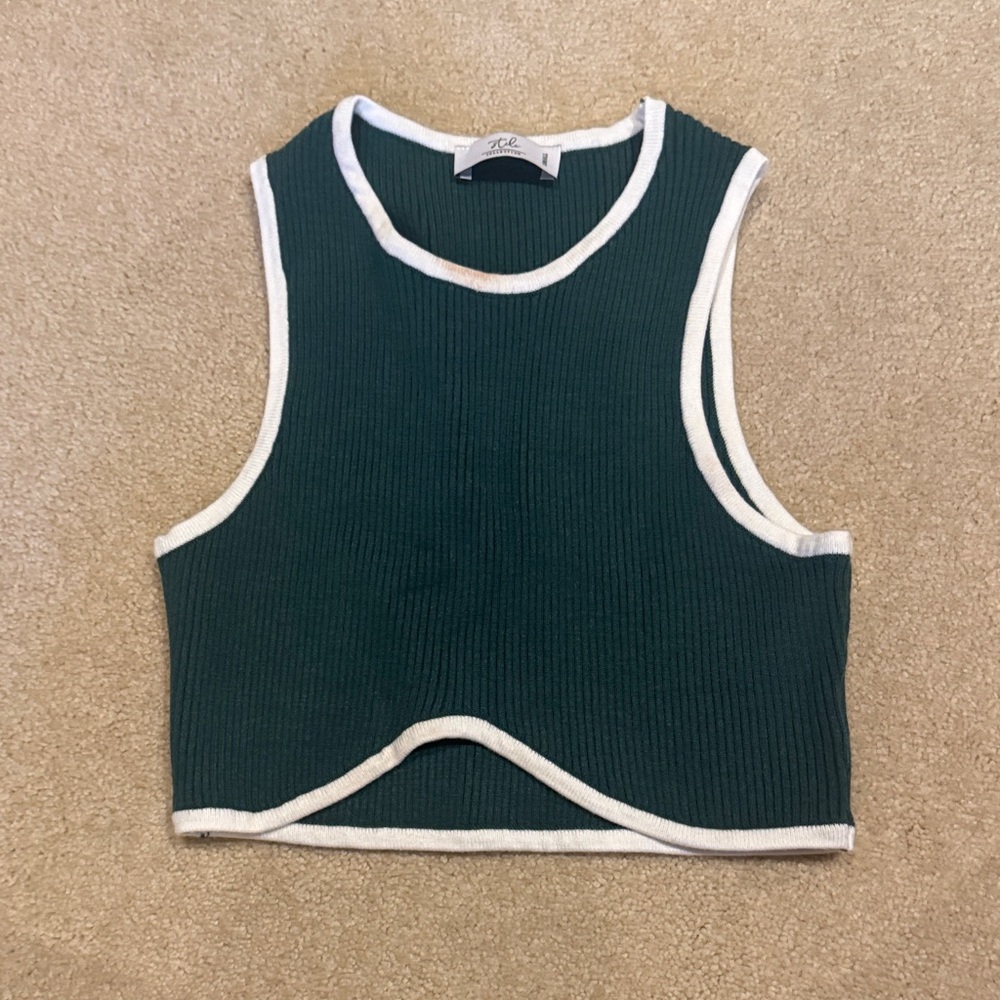 Elegant Dark Green Ribbed Tank Top
